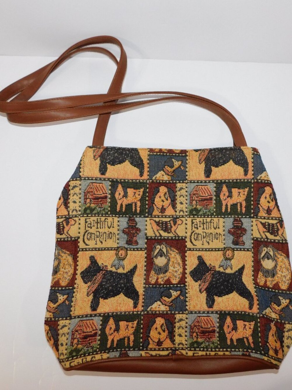 VTG Dog Puppy Tapestry Tote Bag Purse Shoulder Bag Scotty Tan Faithful Companion